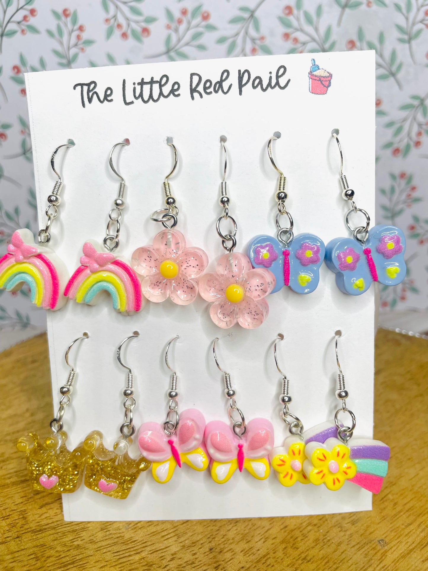 Kids earrings 6 pack rainbow earrings butterfly earrings crown earrings