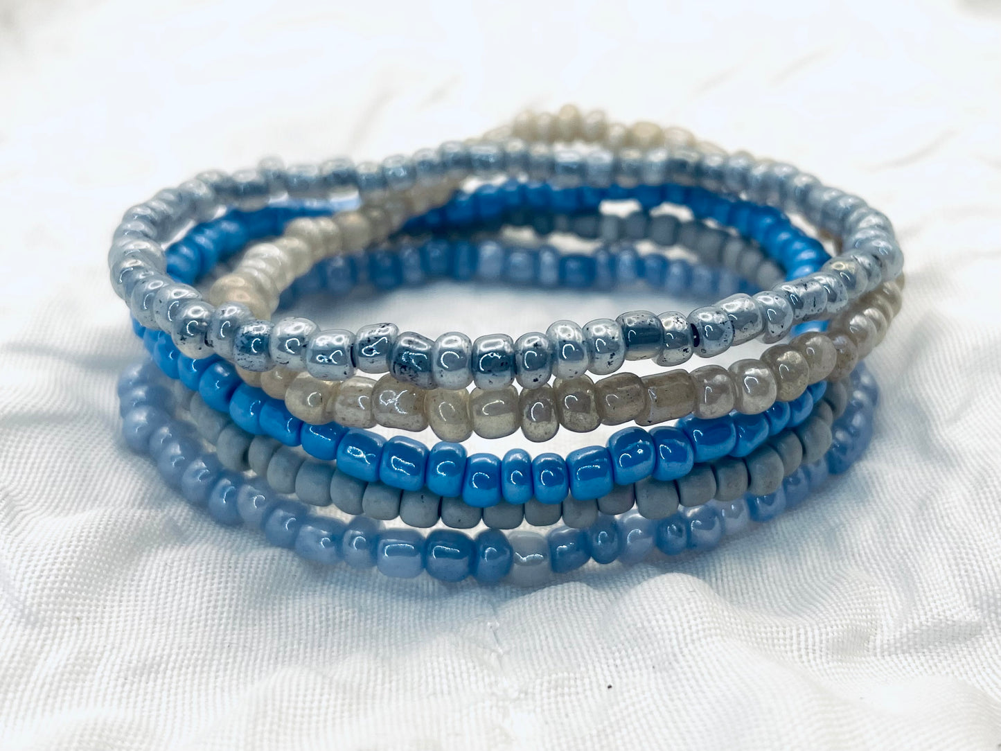 Stacked bracelet set, gray-blue bracelet stack