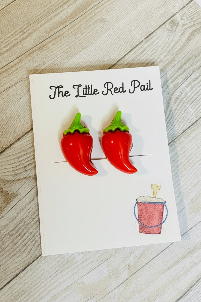 Clip on earrings for girls, chili pepper earrings, novelty earrings