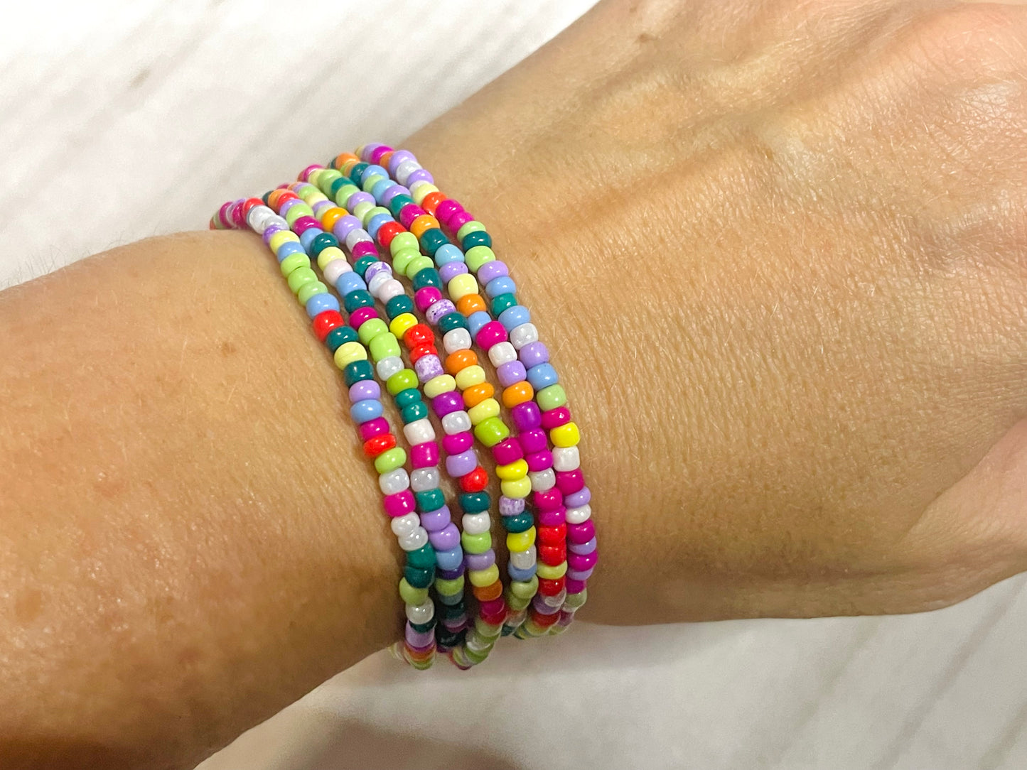 Rainbow colorful seed bead stacked bracelets
