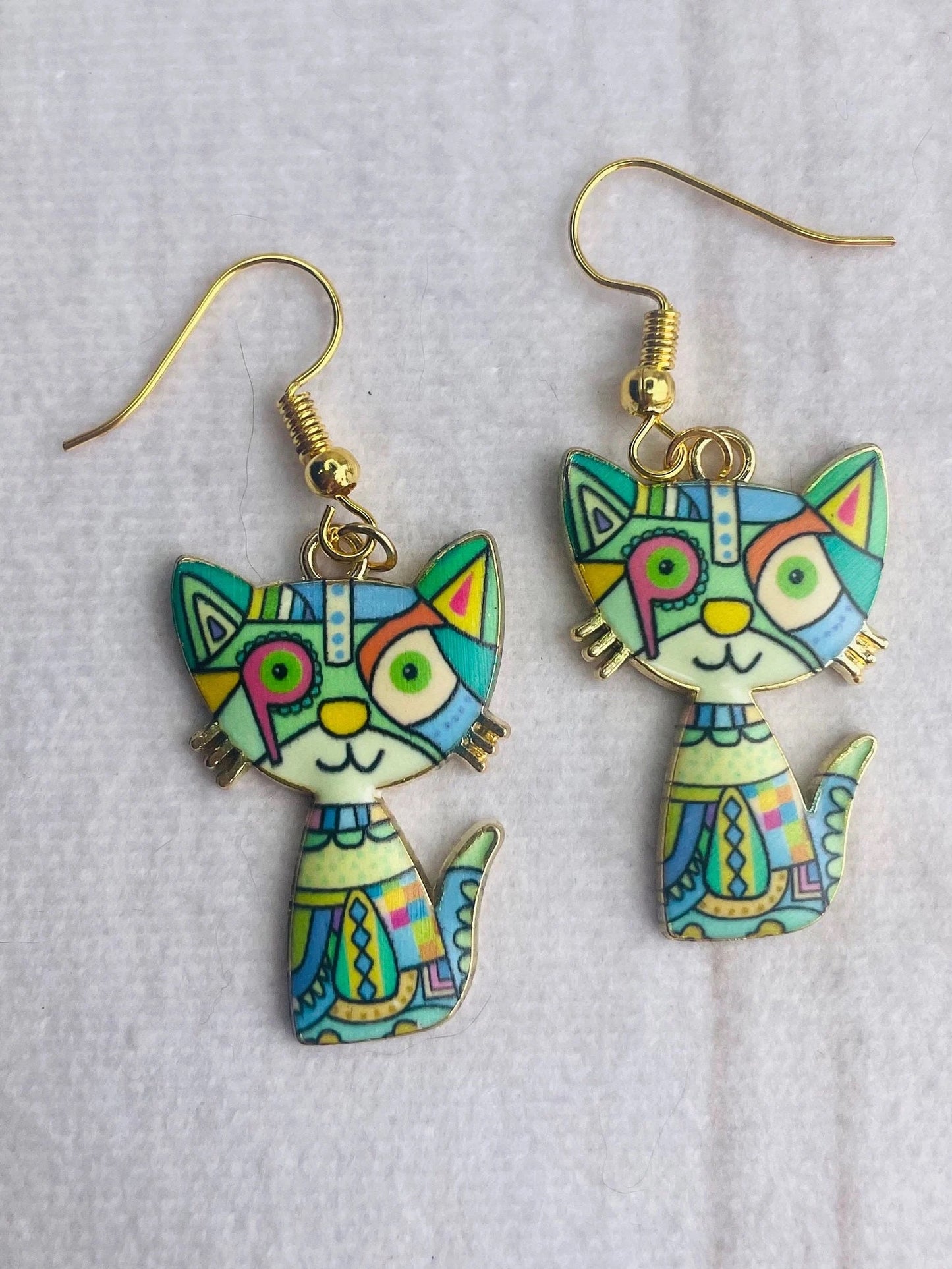 Cat earrings art decco earrings with hypoallergenic findings