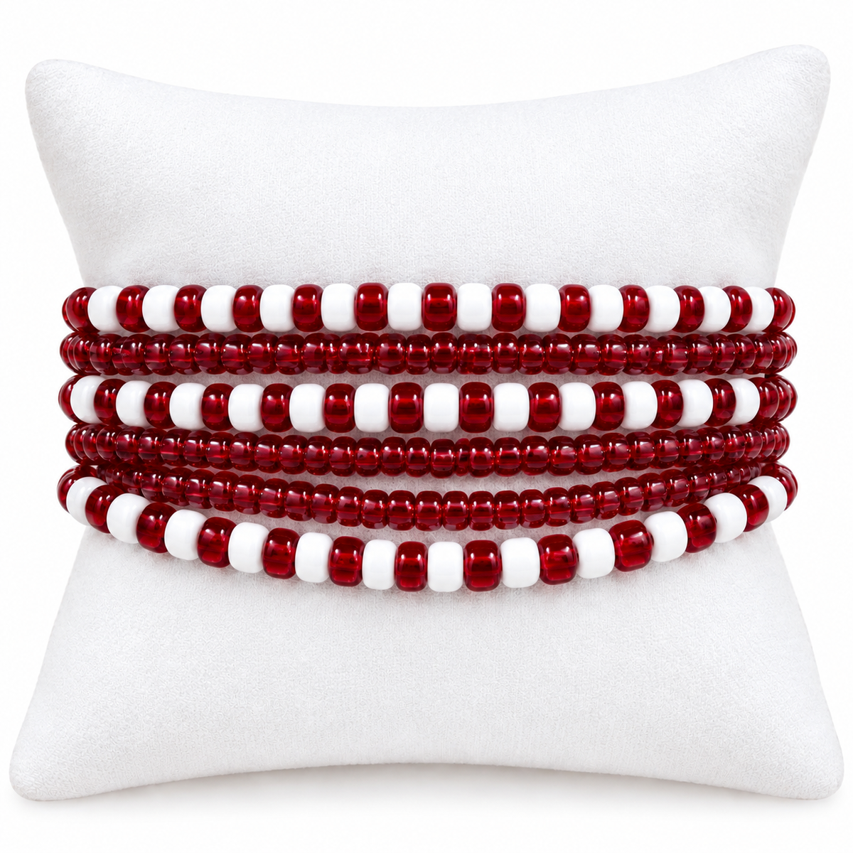 Crimson and white game day bracelets, fan wear bracelets, maroon and white