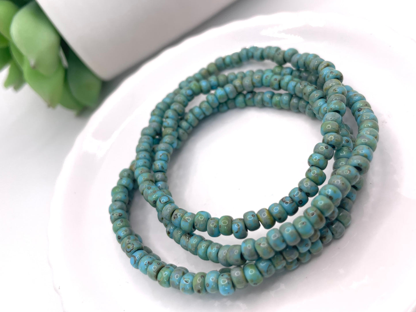 Turquoise Picasso seed bead bracelets