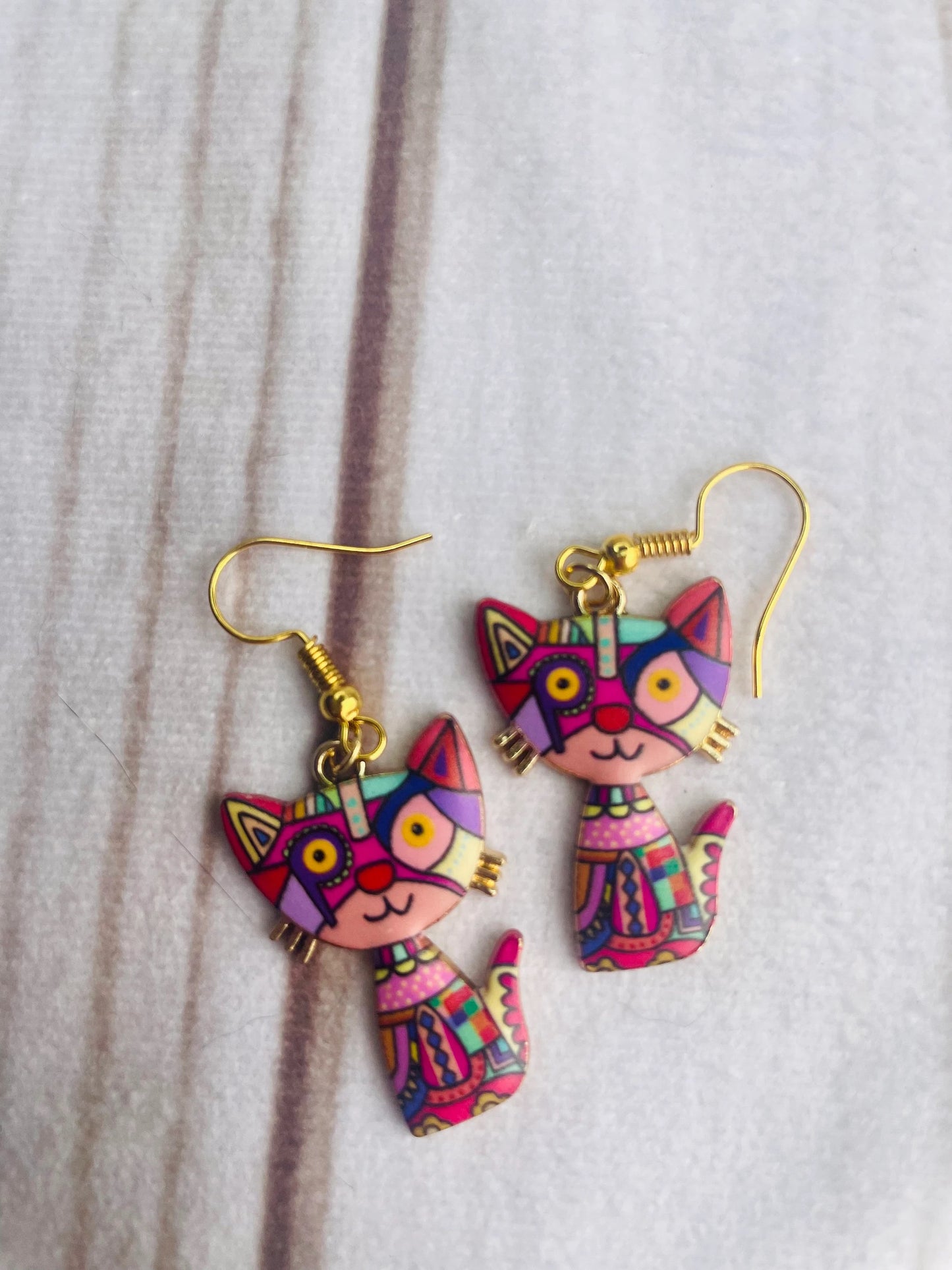 Cat earrings art decco earrings with hypoallergenic findings