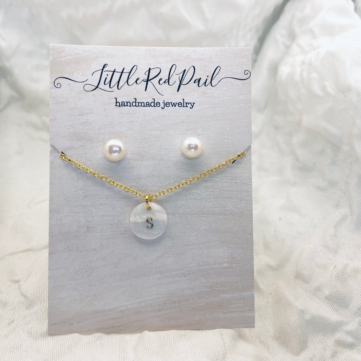 Pearl earrings, initial necklace set, freshwater pearl earrings, necklace and earrings set