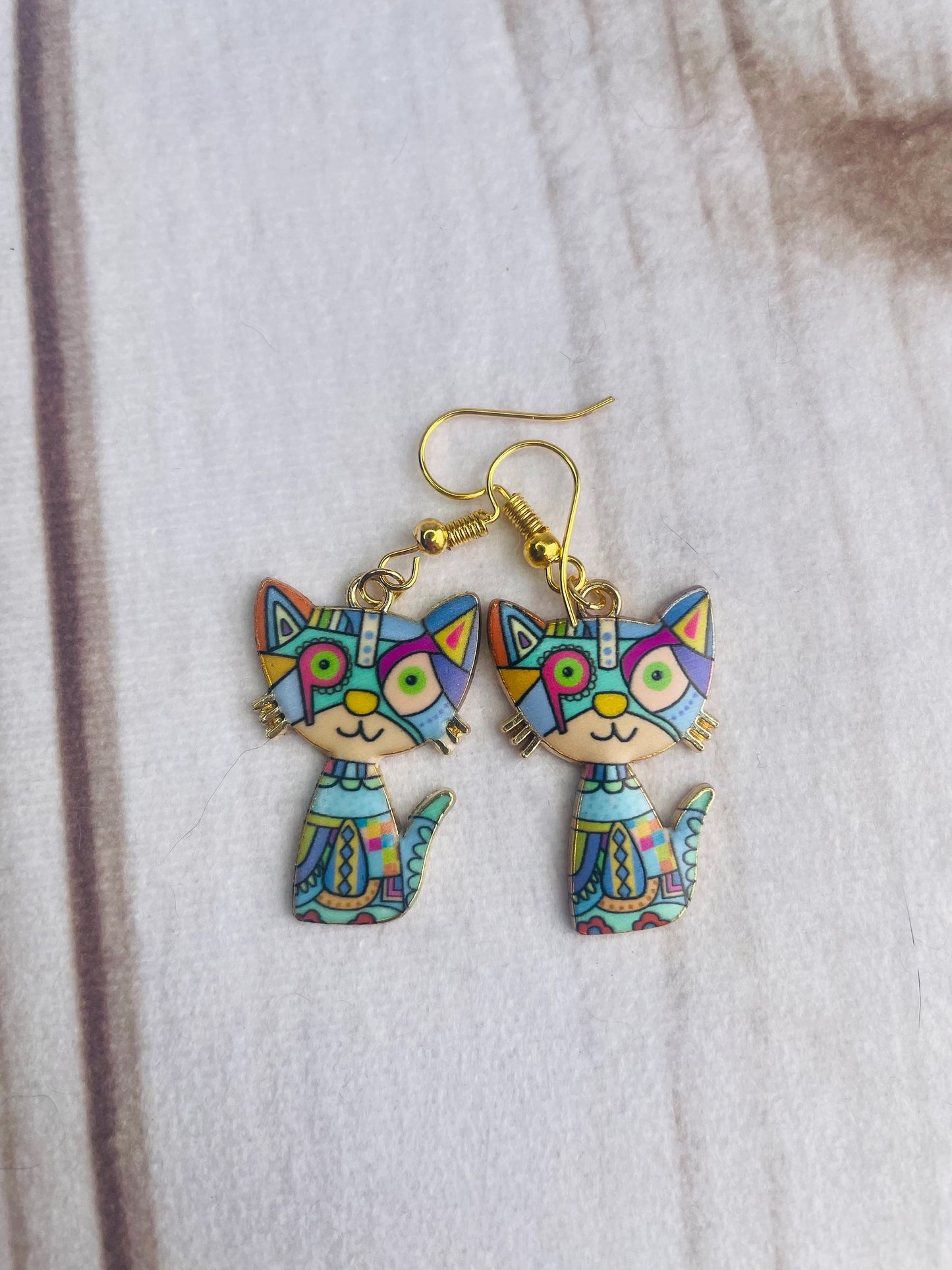 Cat earrings art decco earrings with hypoallergenic findings