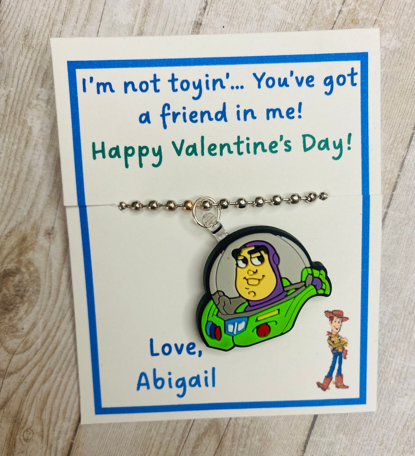 Toy Story inspired Valentines party favors necklaces or keychains