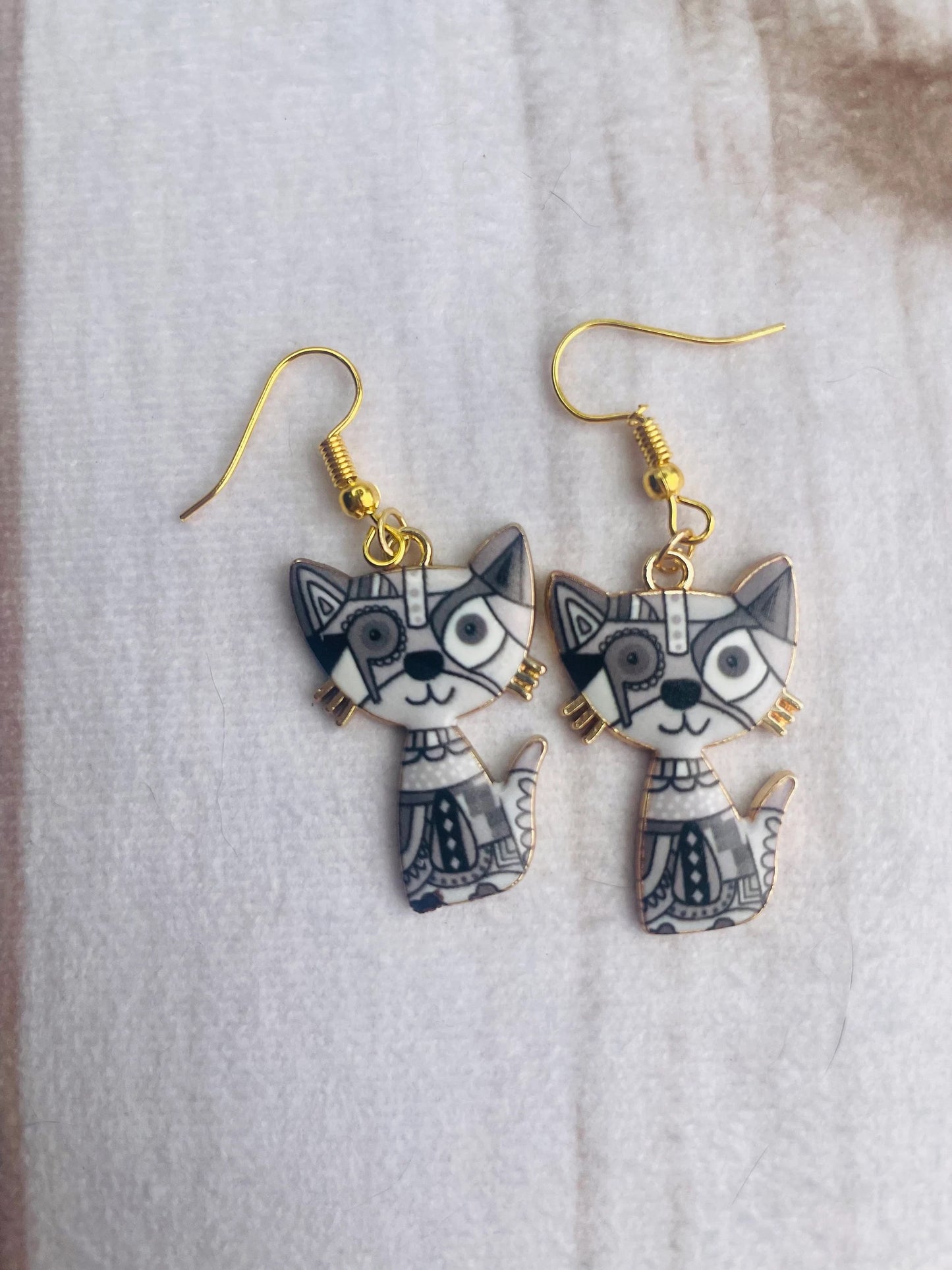 Cat earrings art decco earrings with hypoallergenic findings