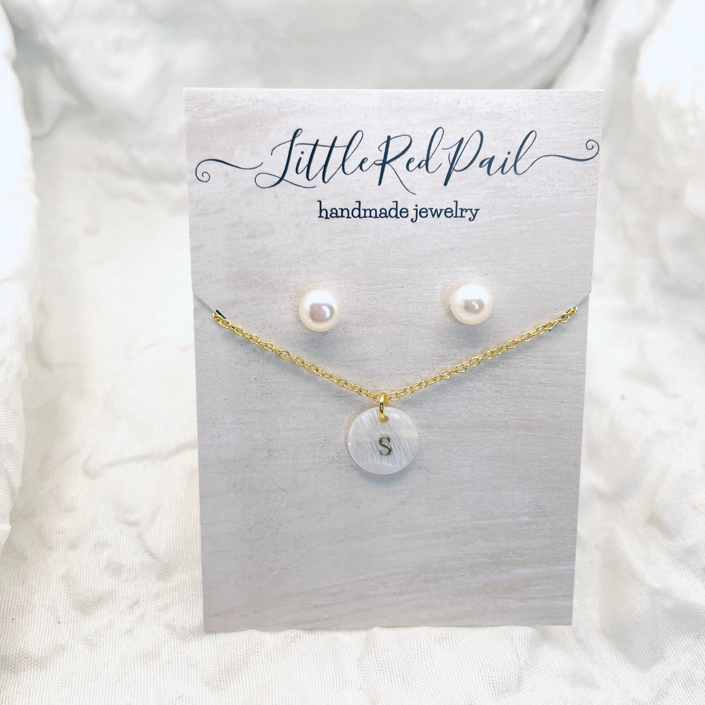 Pearl earrings, initial necklace set, freshwater pearl earrings, necklace and earrings set