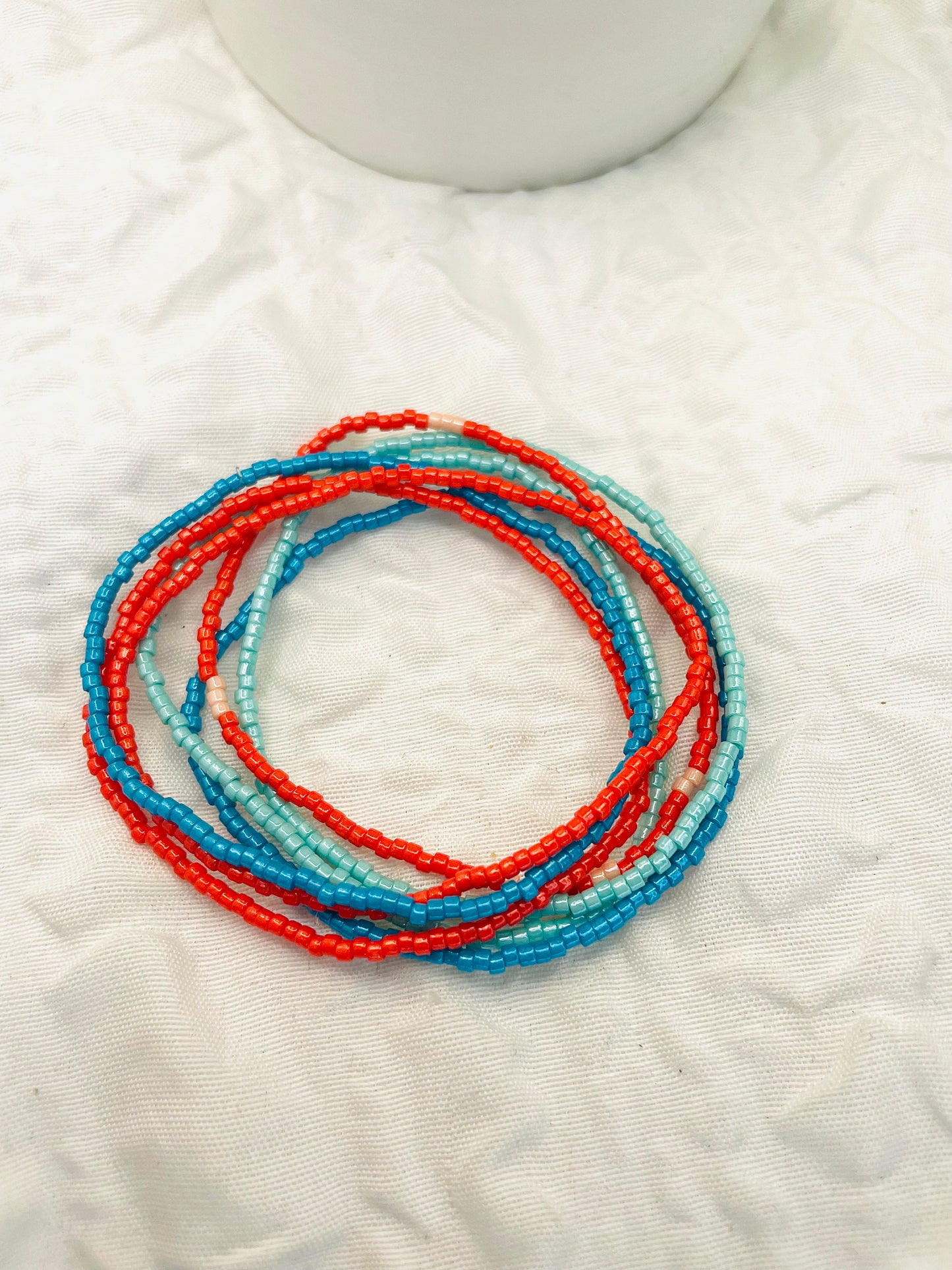 Blue and coral dainty thin Summer bracelets