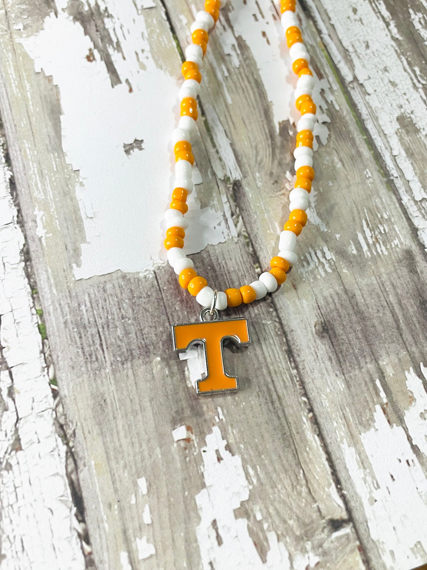 Beaded gameday necklace, orange and white necklace