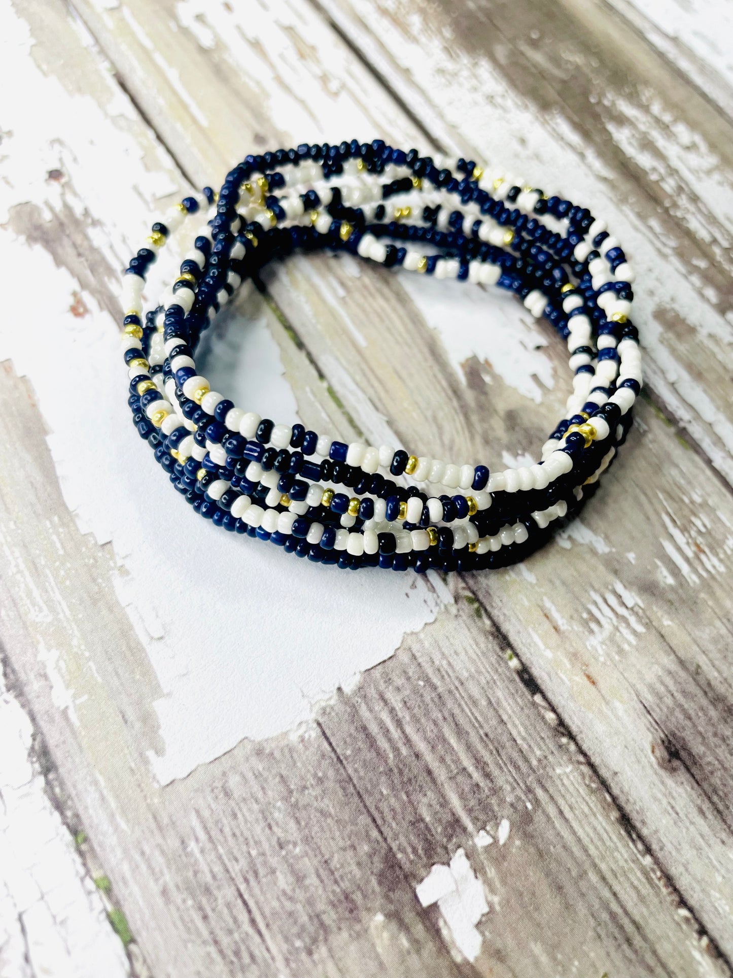 Navy, white, gold nautical bracelet set