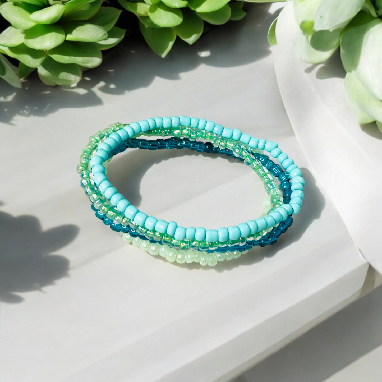 Turquoise sea green sea glass color bracelet stack