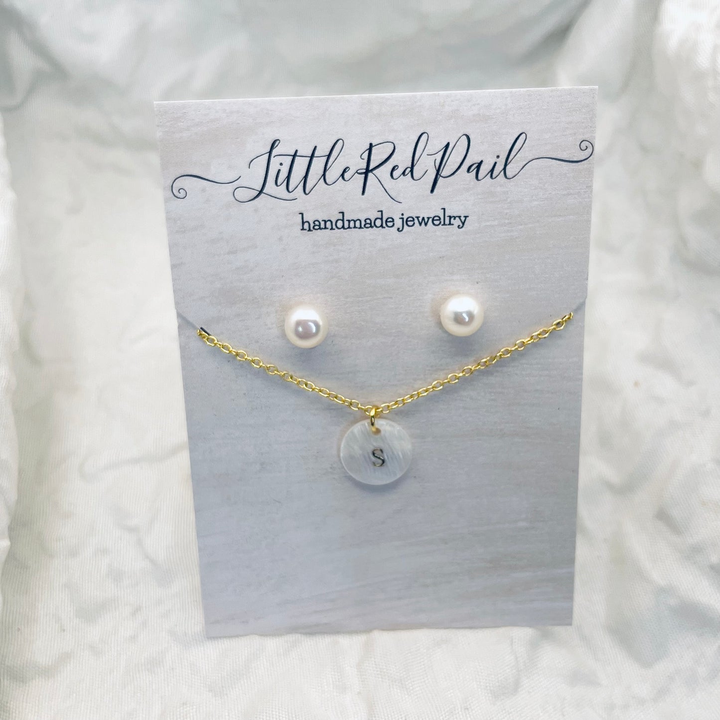 Pearl earrings, initial necklace set, freshwater pearl earrings, necklace and earrings set