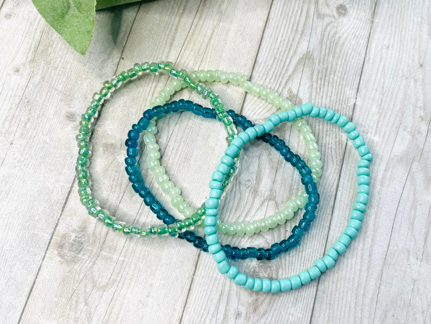 Turquoise sea green sea glass color bracelet stack