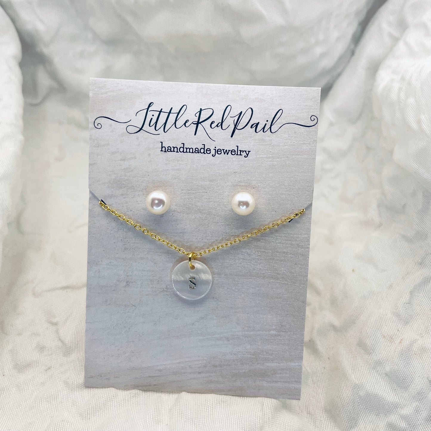 Pearl earrings, initial necklace set, freshwater pearl earrings, necklace and earrings set