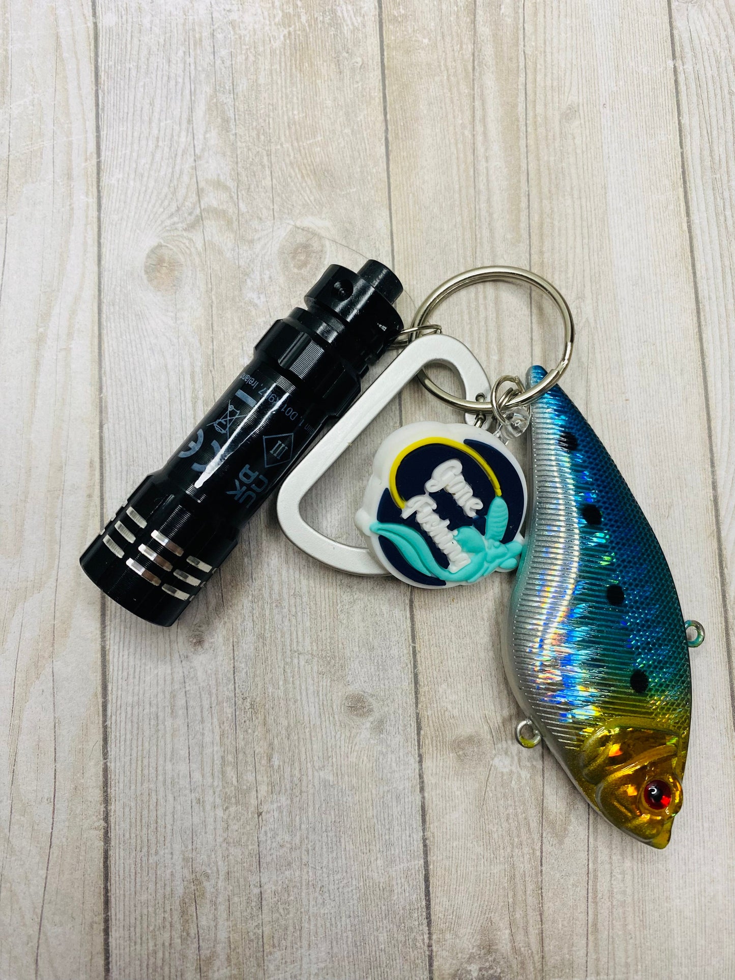 Dad Christmas gift fishing keychains LED flashlight keychain fishing lure keychains emergency keychain