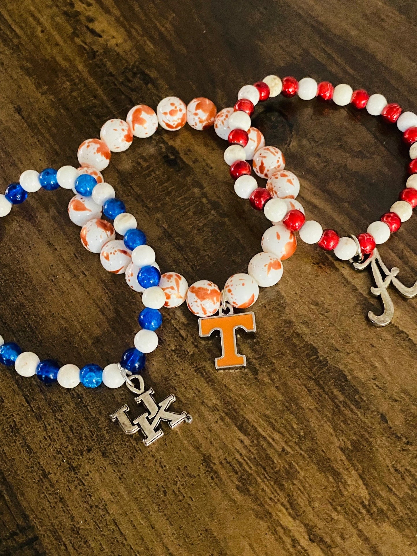 Vols bracelet UT stretch bracelet, Bama bracelet, Kentucky Wildcats bracelet, orange white Power T, crimson white, blue white
