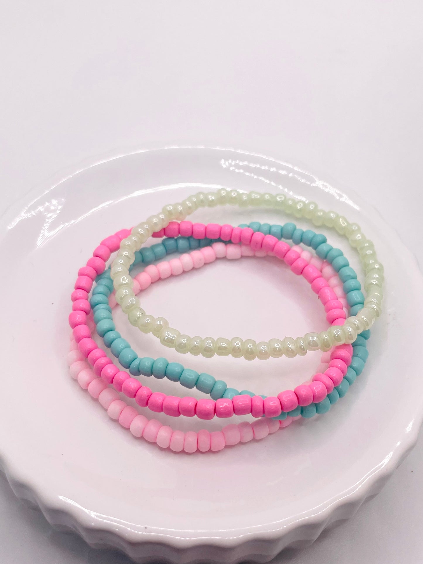 Pink, aqua, sea green stackable bracelet set Easter bracelets spring bracelets