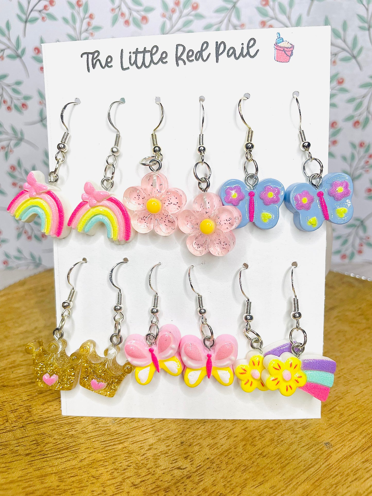 Kids earrings 6 pack rainbow earrings butterfly earrings crown earrings