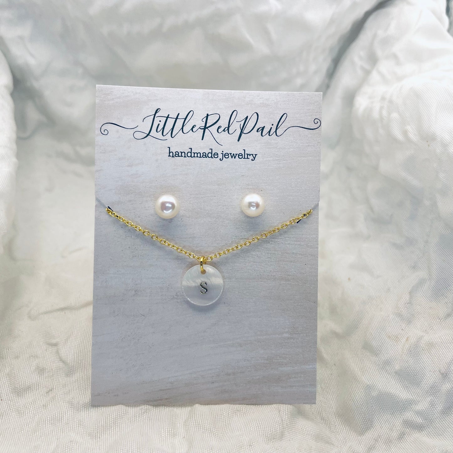 Pearl earrings, initial necklace set, freshwater pearl earrings, necklace and earrings set