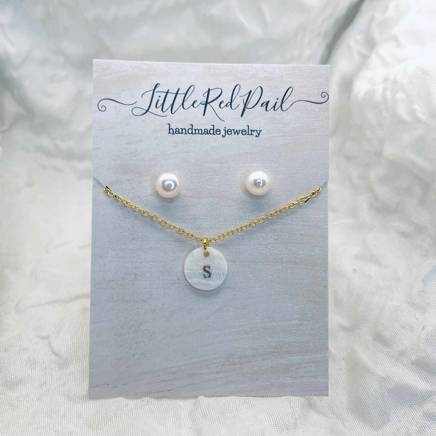 Pearl earrings, initial necklace set, freshwater pearl earrings, necklace and earrings set