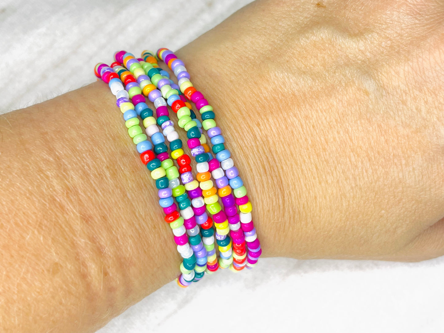 Rainbow colorful seed bead stacked bracelets