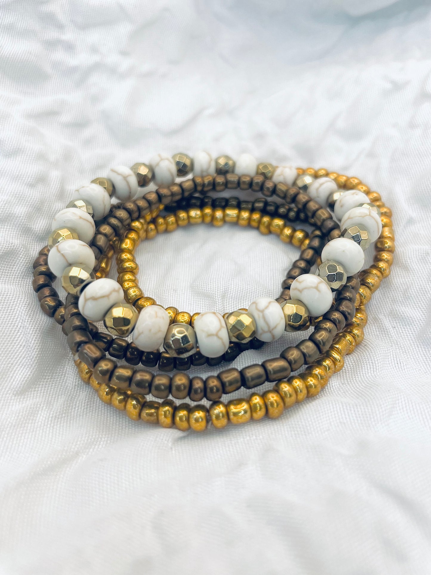 Bracelet stack, bronze and gold bracelets