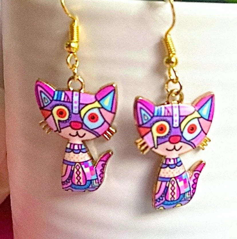 Cat earrings art decco earrings with hypoallergenic findings