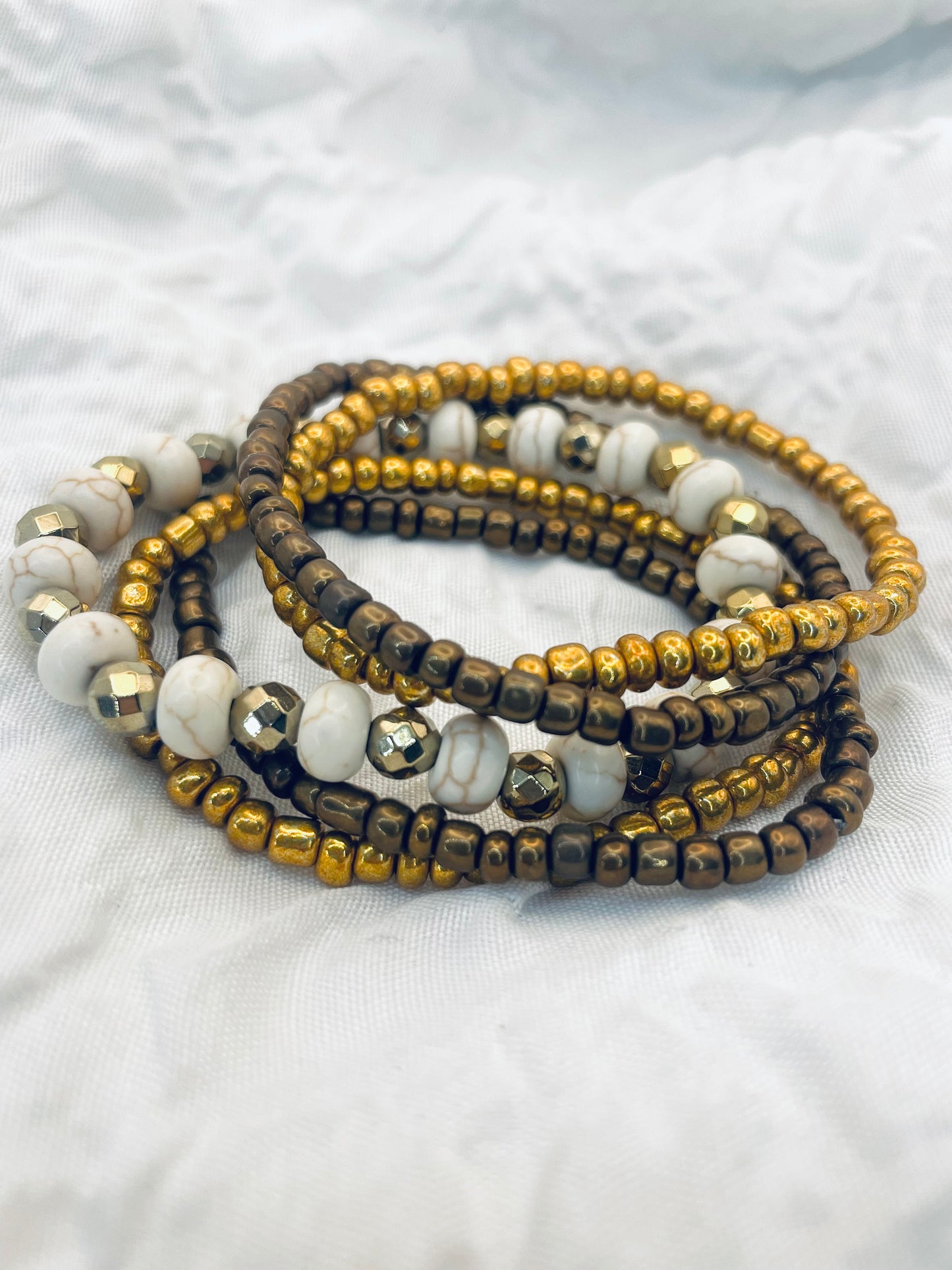 Bracelet stack, bronze and gold bracelets