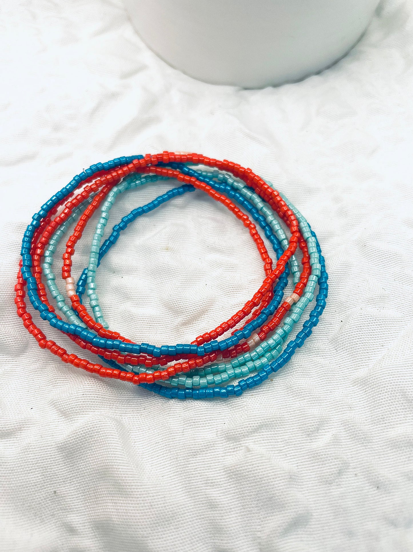 Blue and coral dainty thin Summer bracelets