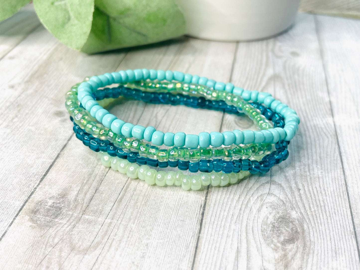 Turquoise sea green sea glass color bracelet stack