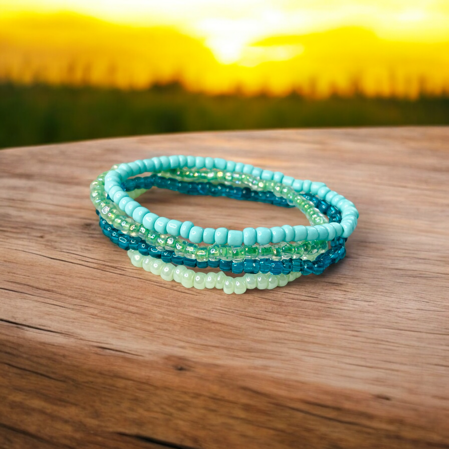 Turquoise sea green sea glass color bracelet stack