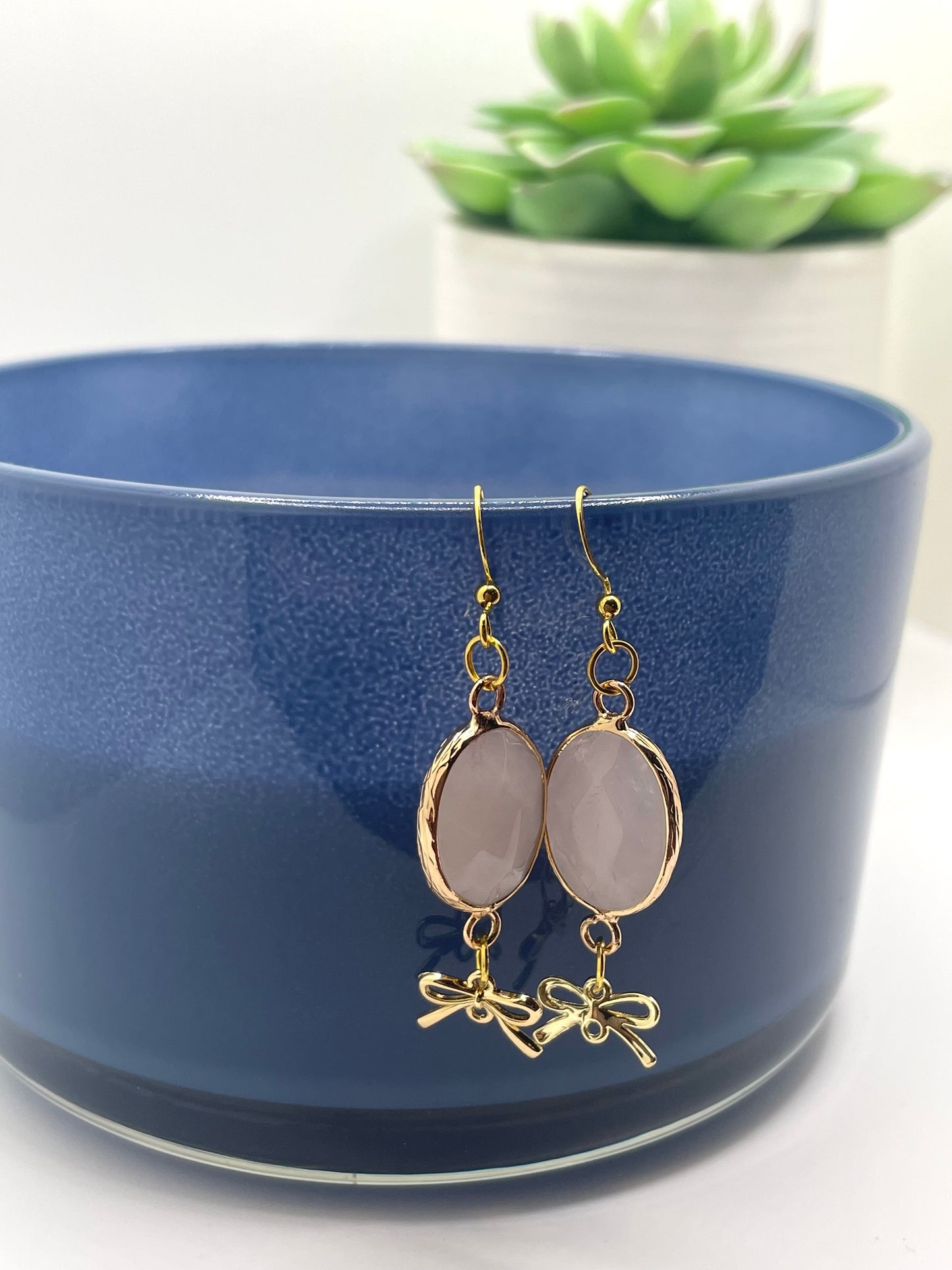 Dangle earrings, Bow earrings with gemstones