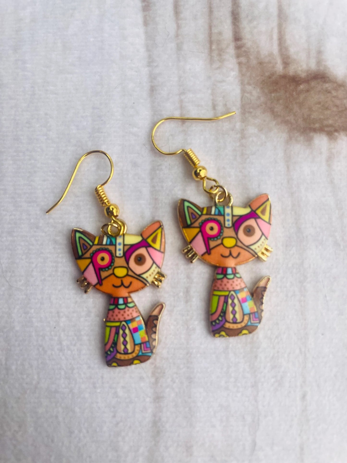 Cat earrings art decco earrings with hypoallergenic findings