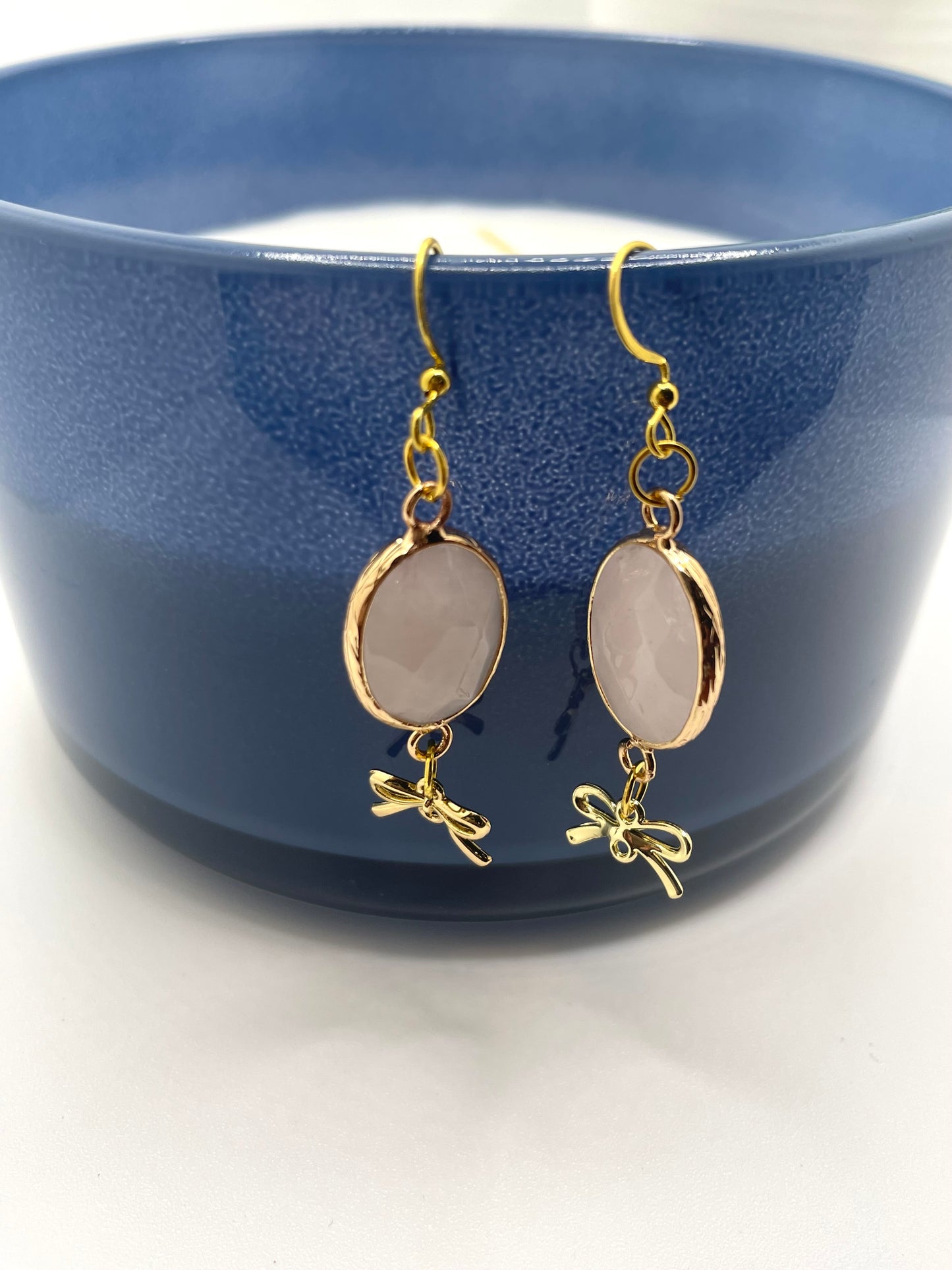 Dangle earrings, Bow earrings with gemstones