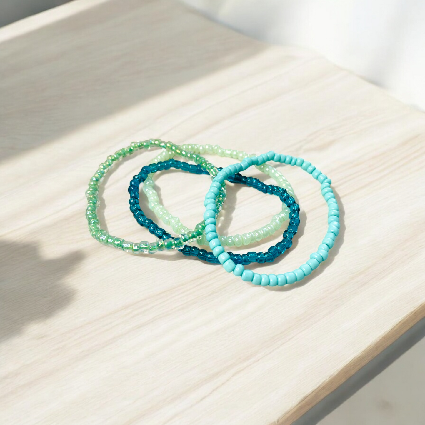 Turquoise sea green sea glass color bracelet stack