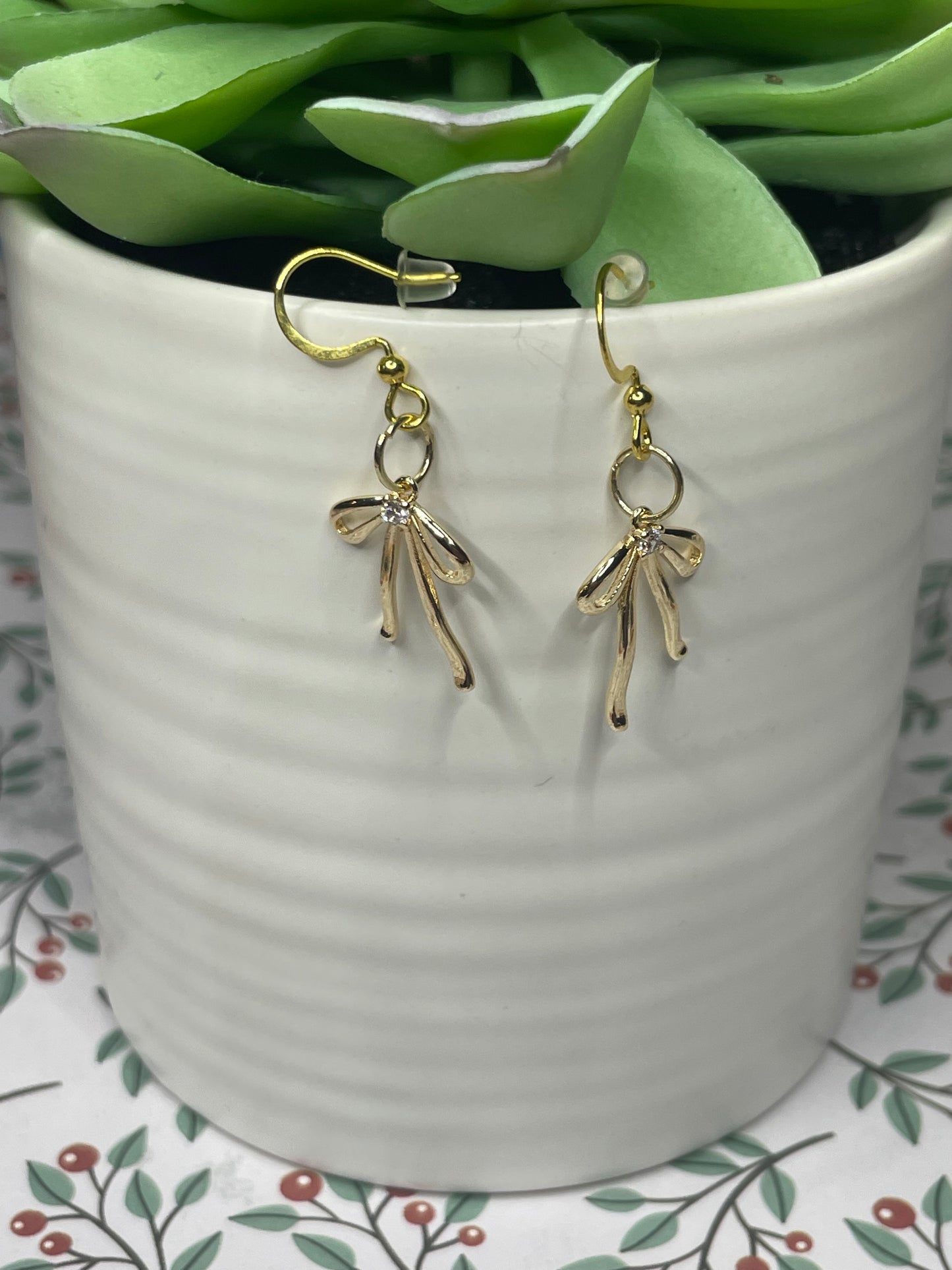 Dangle earrings, Bow earrings with gemstones