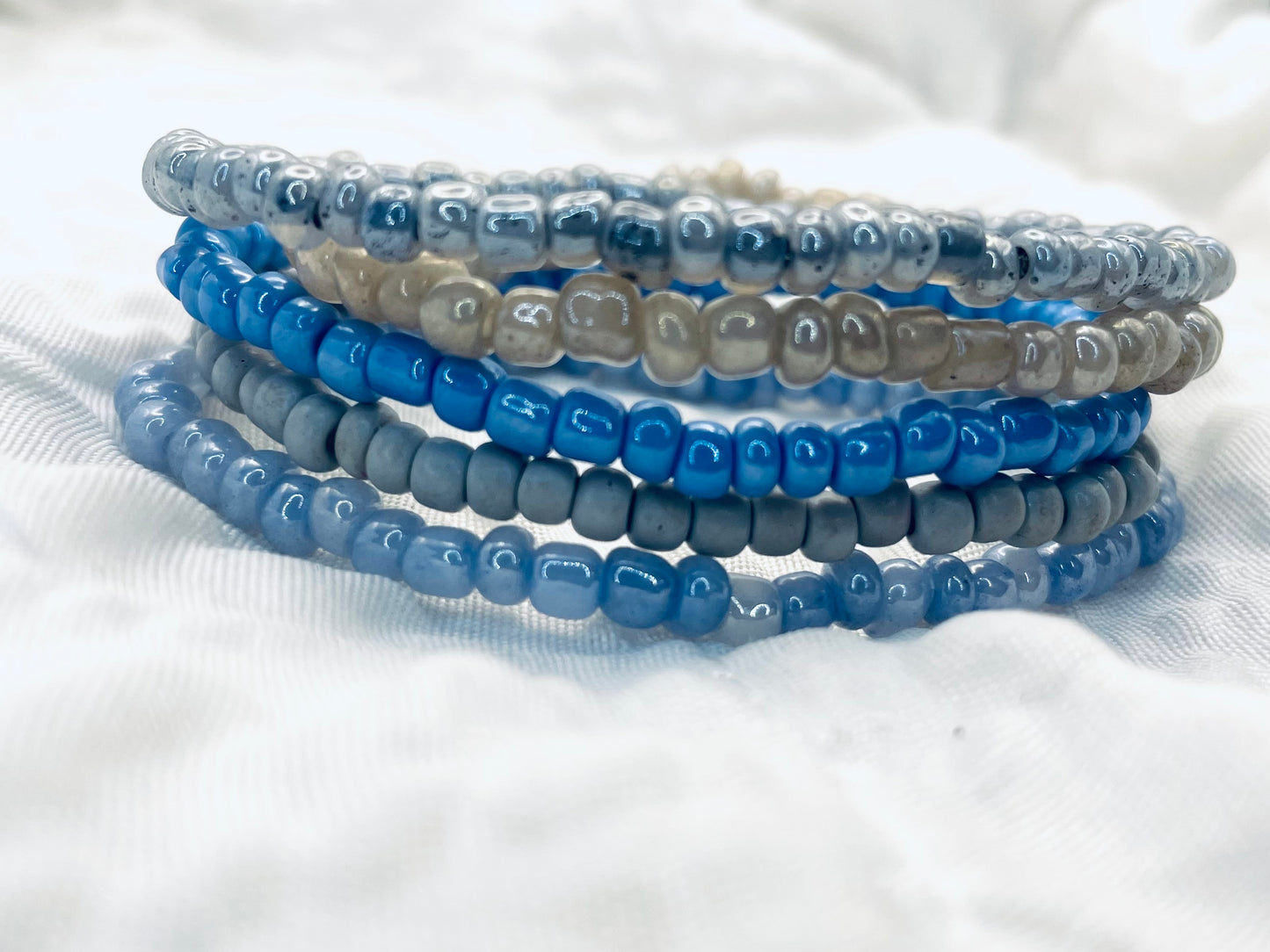 Stacked bracelet set, gray-blue bracelet stack