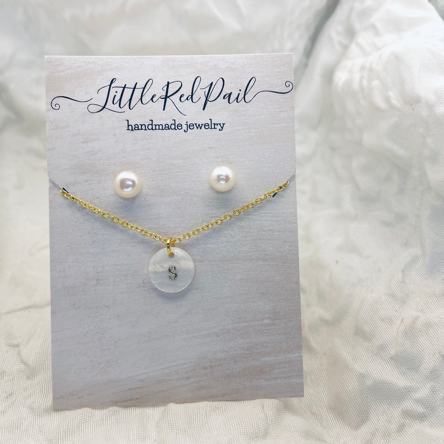 Pearl earrings, initial necklace set, freshwater pearl earrings, necklace and earrings set