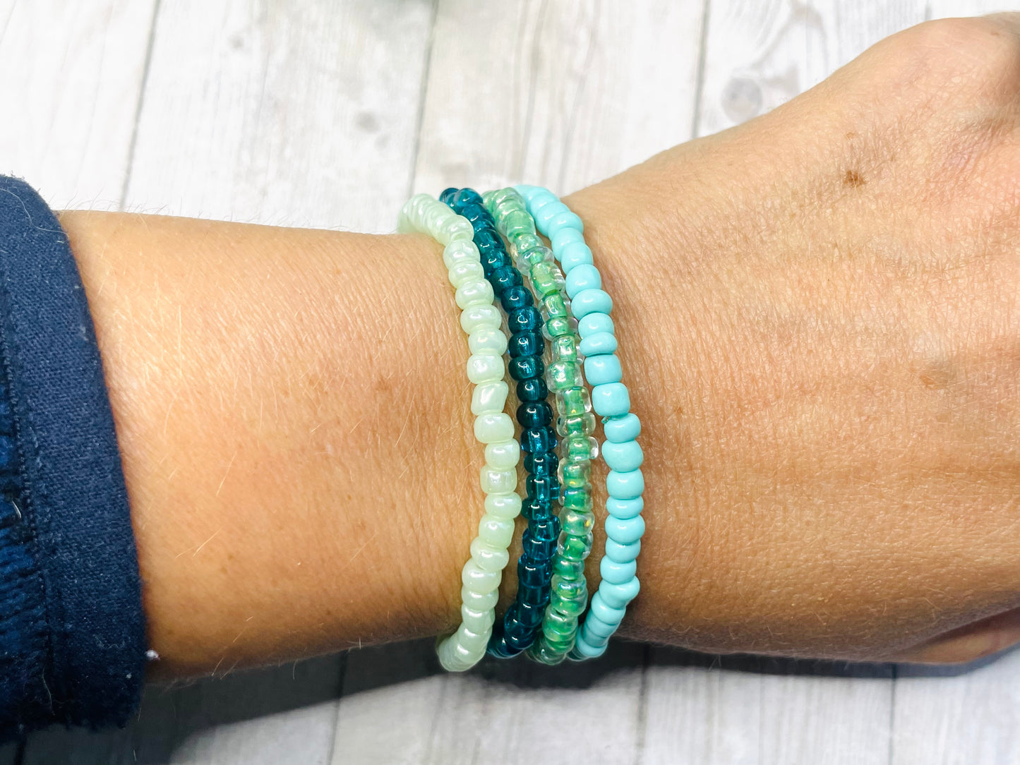 Turquoise sea green sea glass color bracelet stack