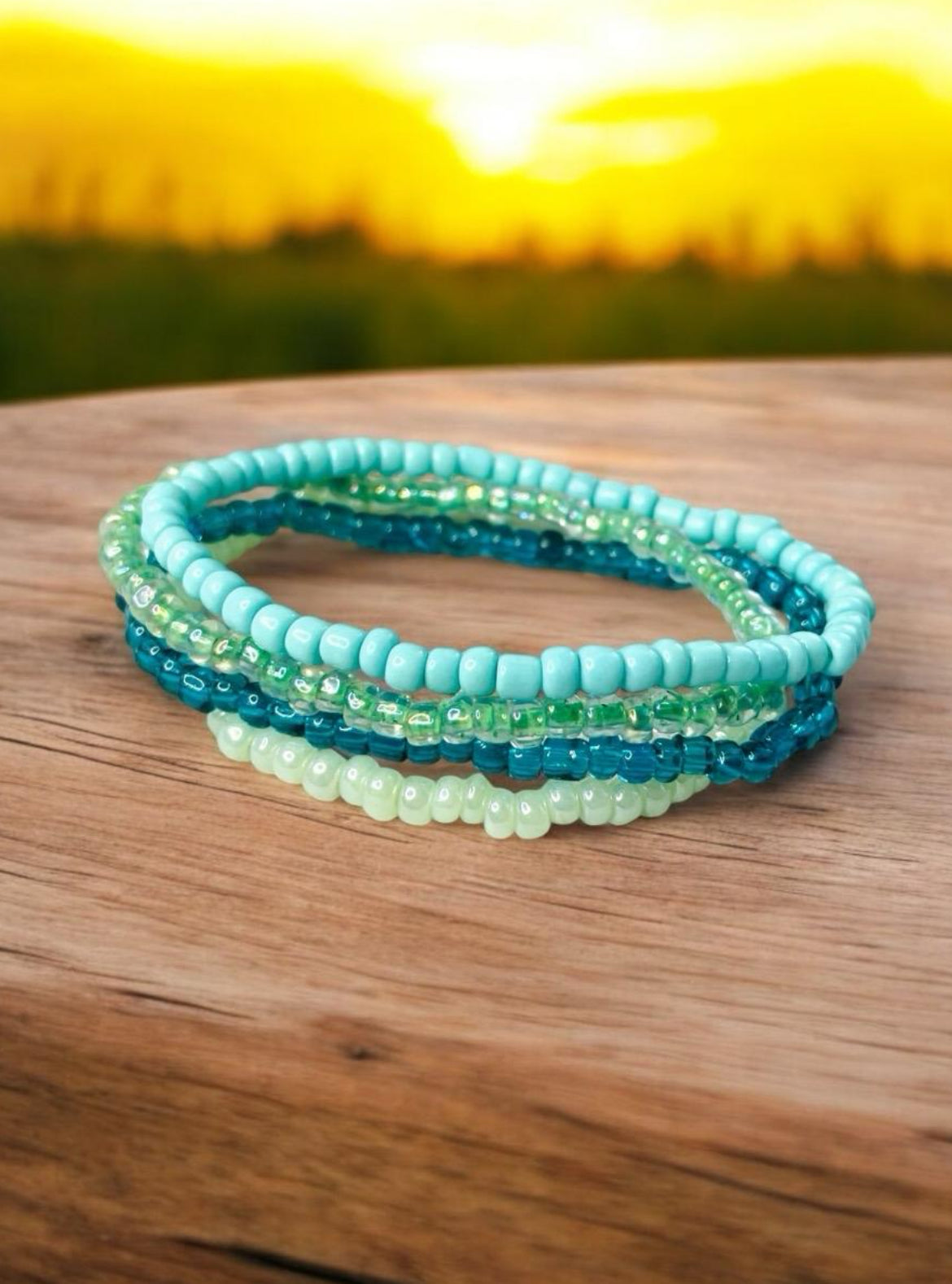 Turquoise sea green sea glass color bracelet stack