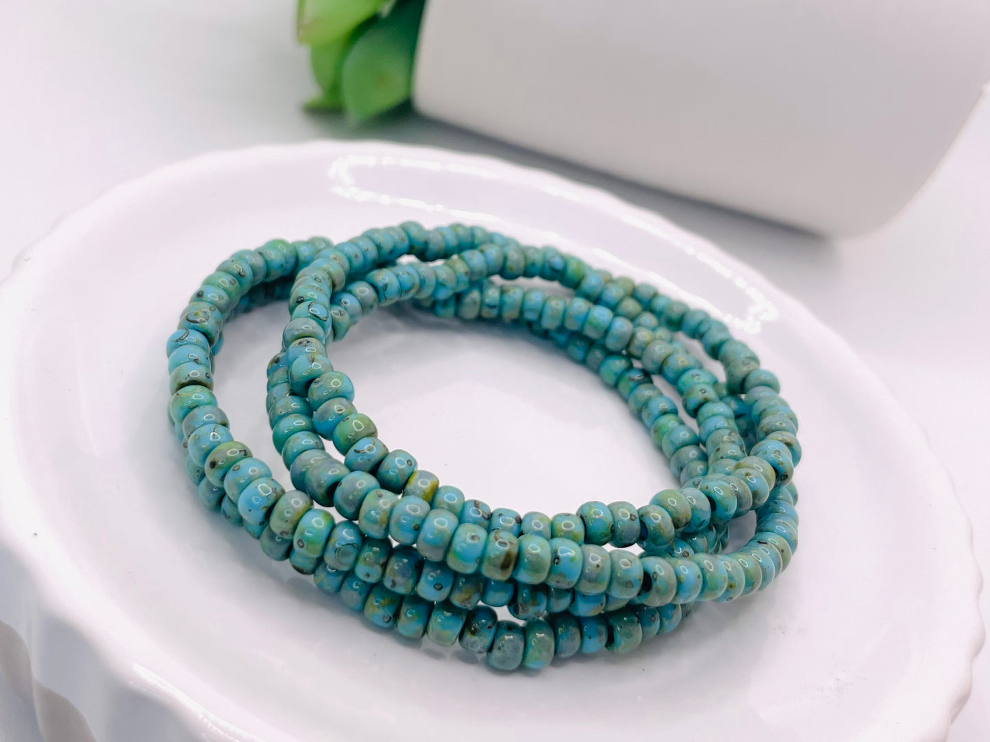 Turquoise Picasso seed bead bracelets