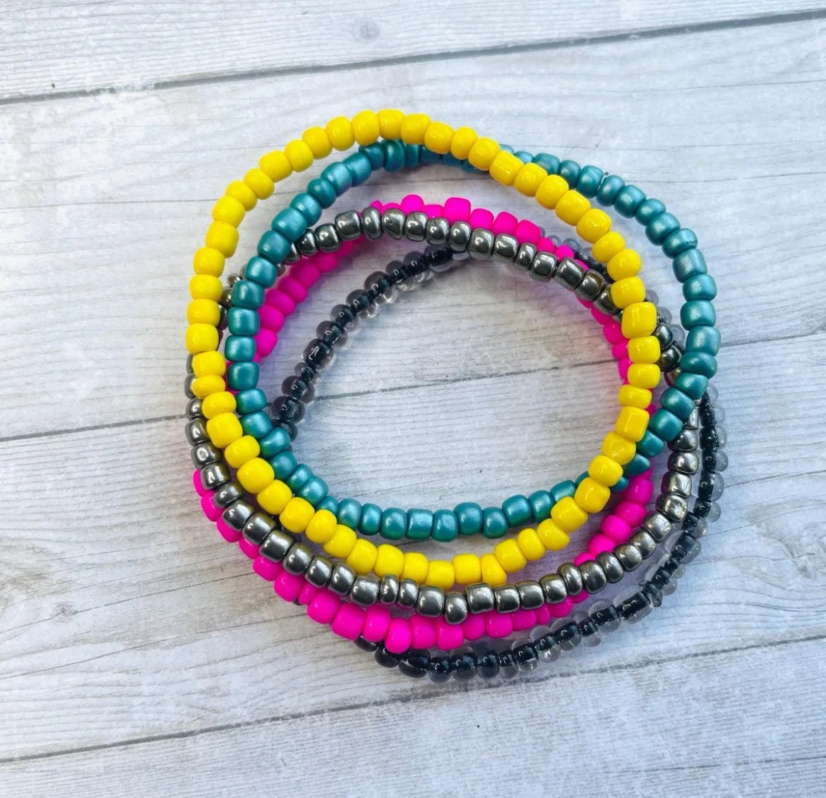 Bright retro Color stack bracelets pink and black bracelets
