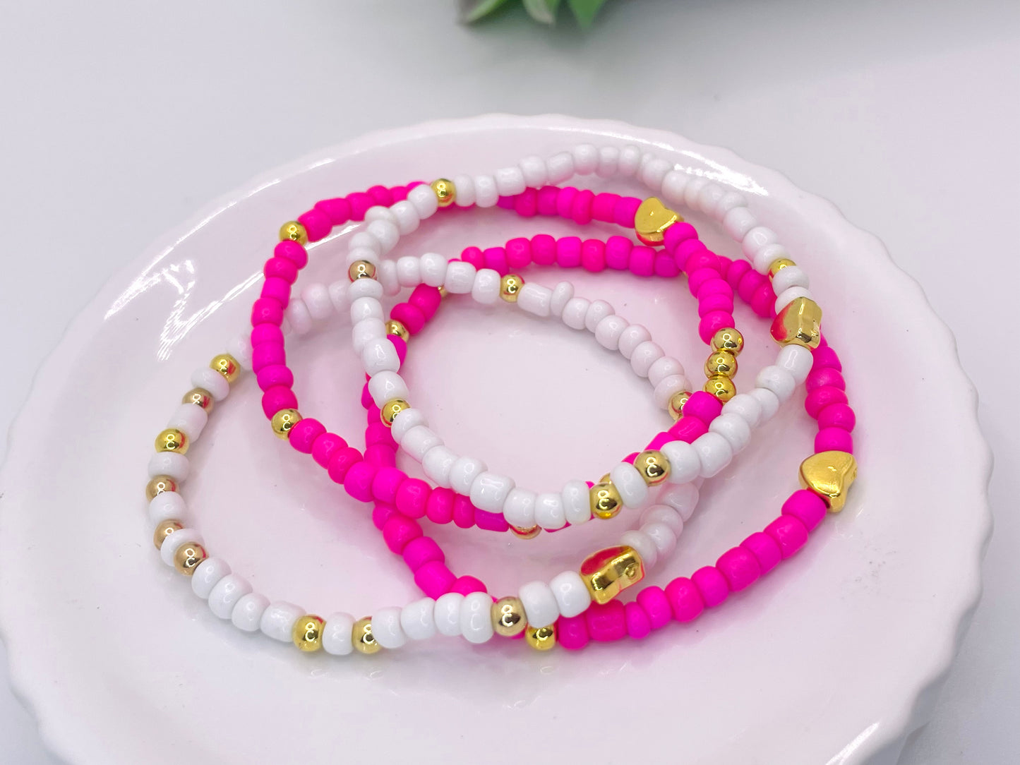 Valentines bracelet set red and white heart bracelet