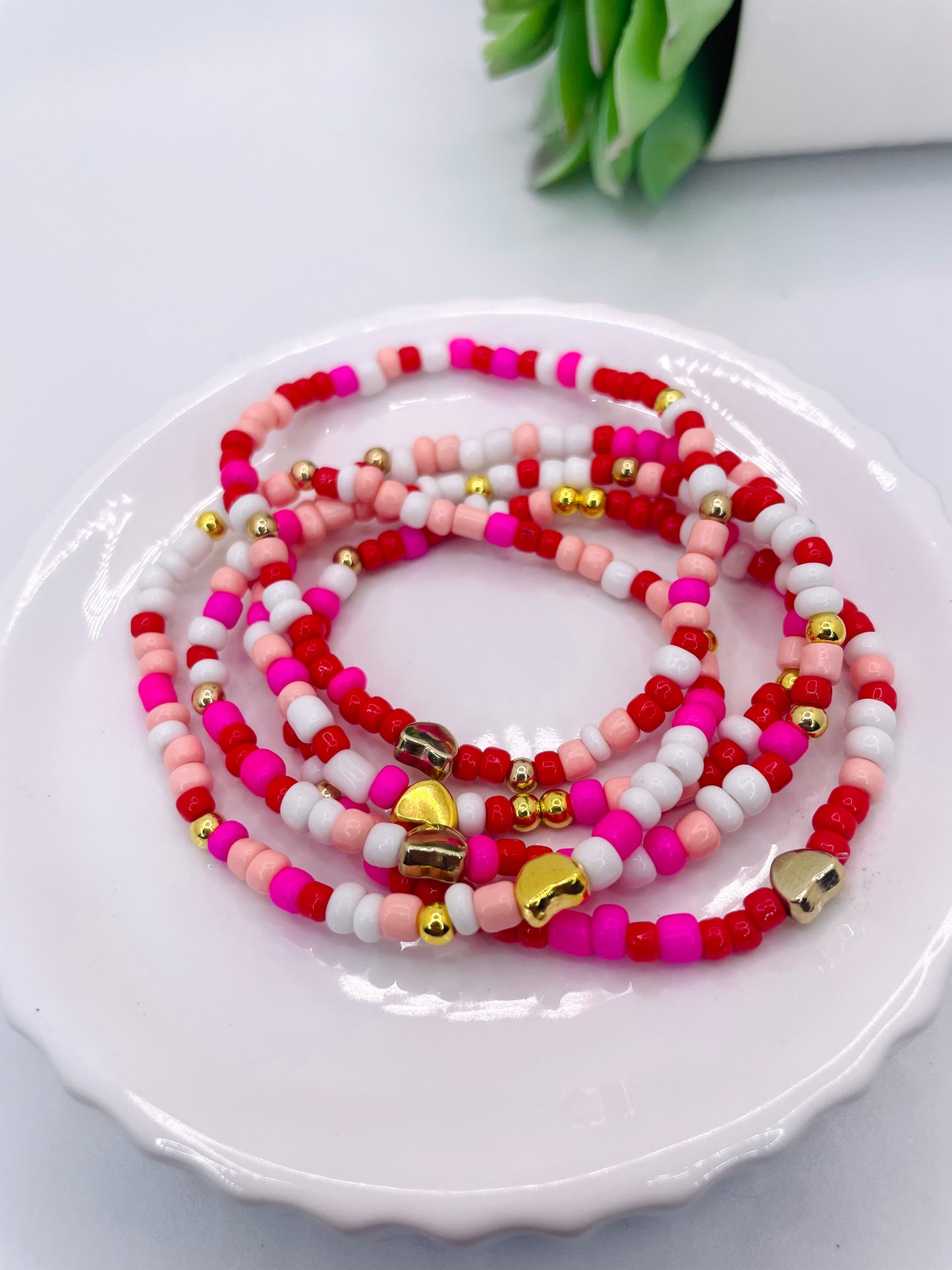 Valentines bracelet set red and white heart bracelet