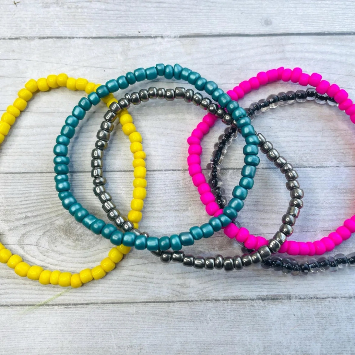 Bright retro Color stack bracelets pink and black bracelets