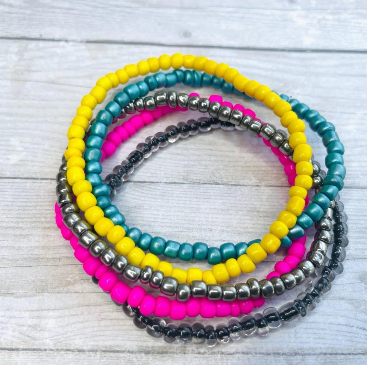 Bright retro Color stack bracelets pink and black bracelets