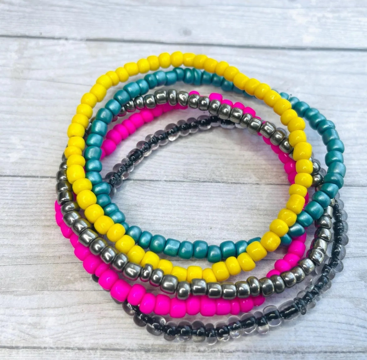 Bright retro Color stack bracelets pink and black bracelets