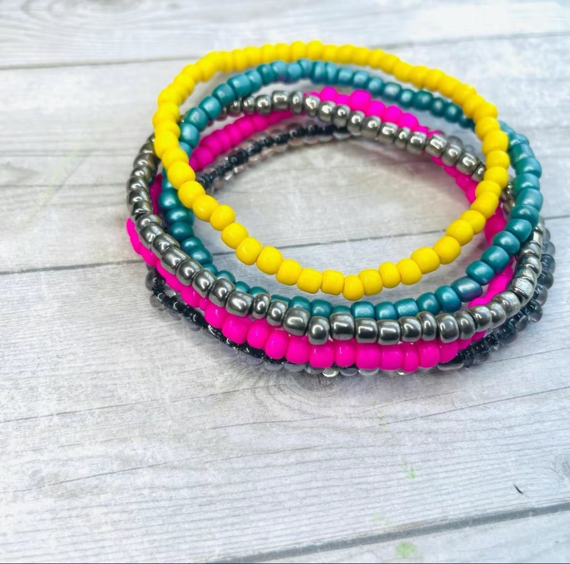 Bright retro Color stack bracelets pink and black bracelets